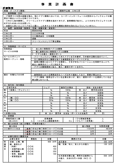 創業計画書　IT　アプリ開発